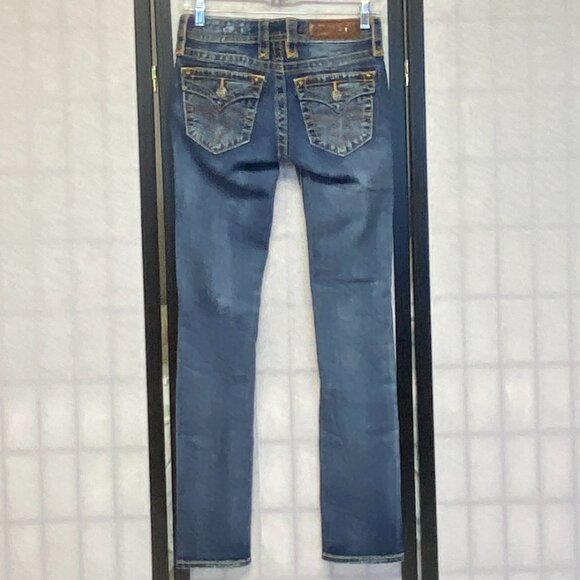 Low Rise Light Distress Jessica Straight Faded Denim Jeans 25 Rock Revival - Picture 3 of 16